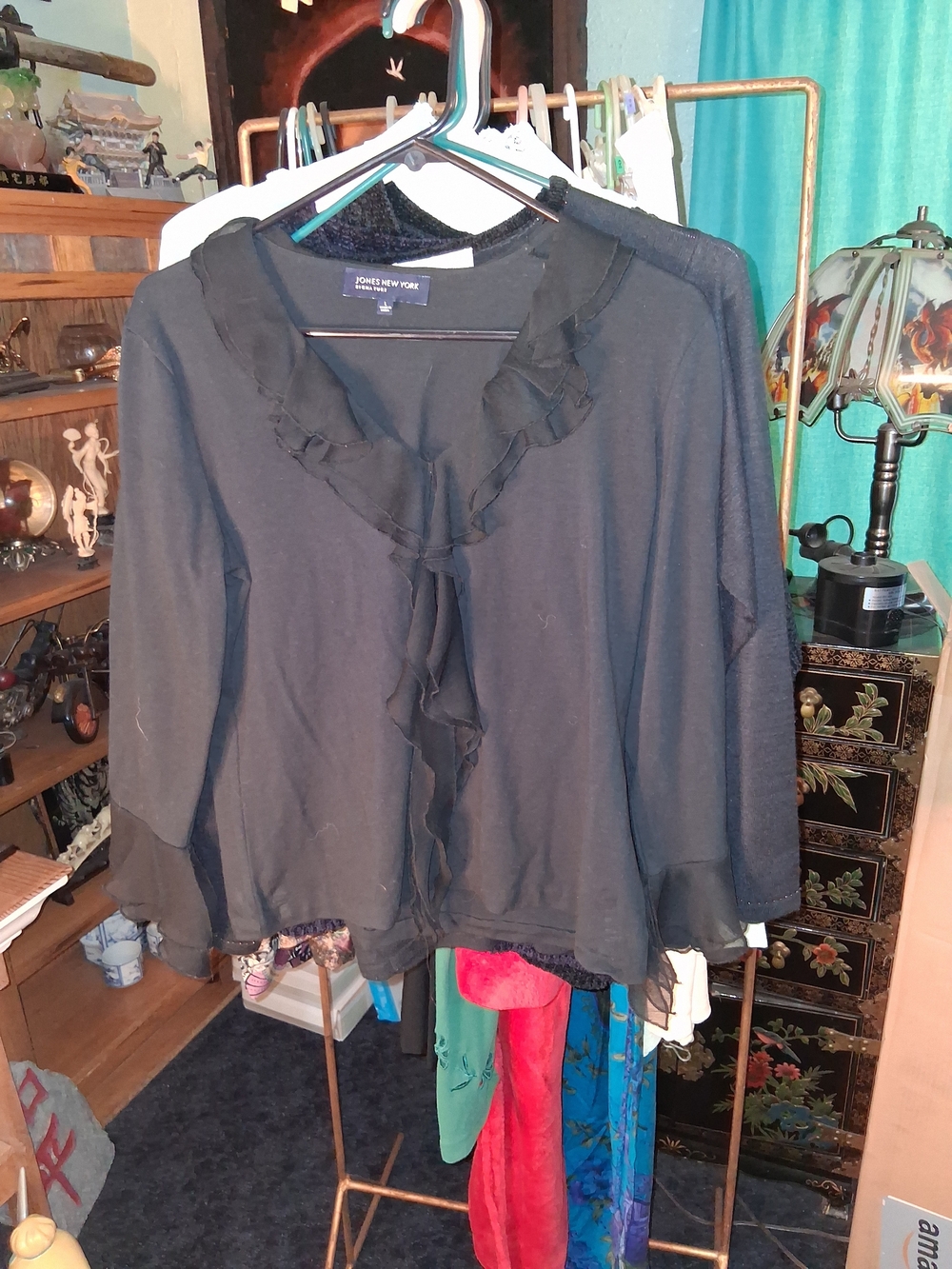 Jones New York Black Ruffle-Front Blouse